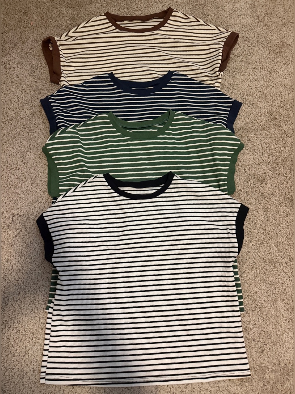 Striped Tees-Black, Green, Navy, Brown